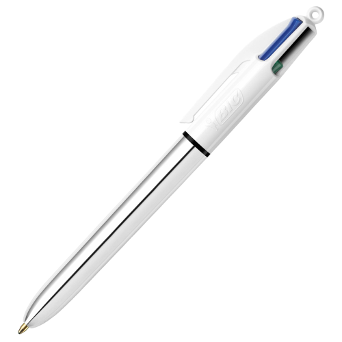 BIC 4 COLOURS SHINE PENNA A SFERA 4 COLORI DI INCHIOSTRO PUNTA MEDIA FUSTO ARGENTO METALLIZZATO CONF 12 Pz